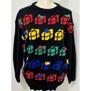 VTG KNIT WORKS Holiday Presents Ugly Christmas Sweater Color Block Wool Large L